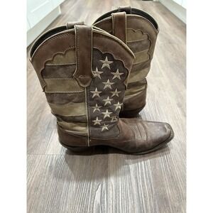 Durango Boots 10 Crush‎ 12" Brown Union Flag Mid-Calf Cowgirl Western Horsegirl